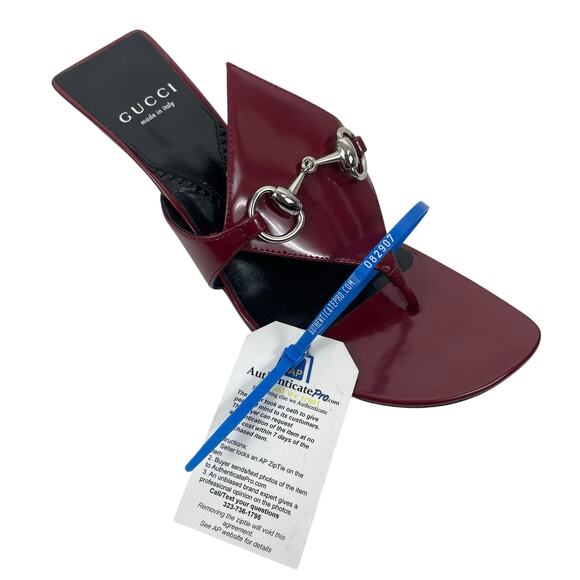 Gucci Mariame Horsebit Leather Thong Sandals Kitten Heel Red Size 36.5 - Picture 13 of 13